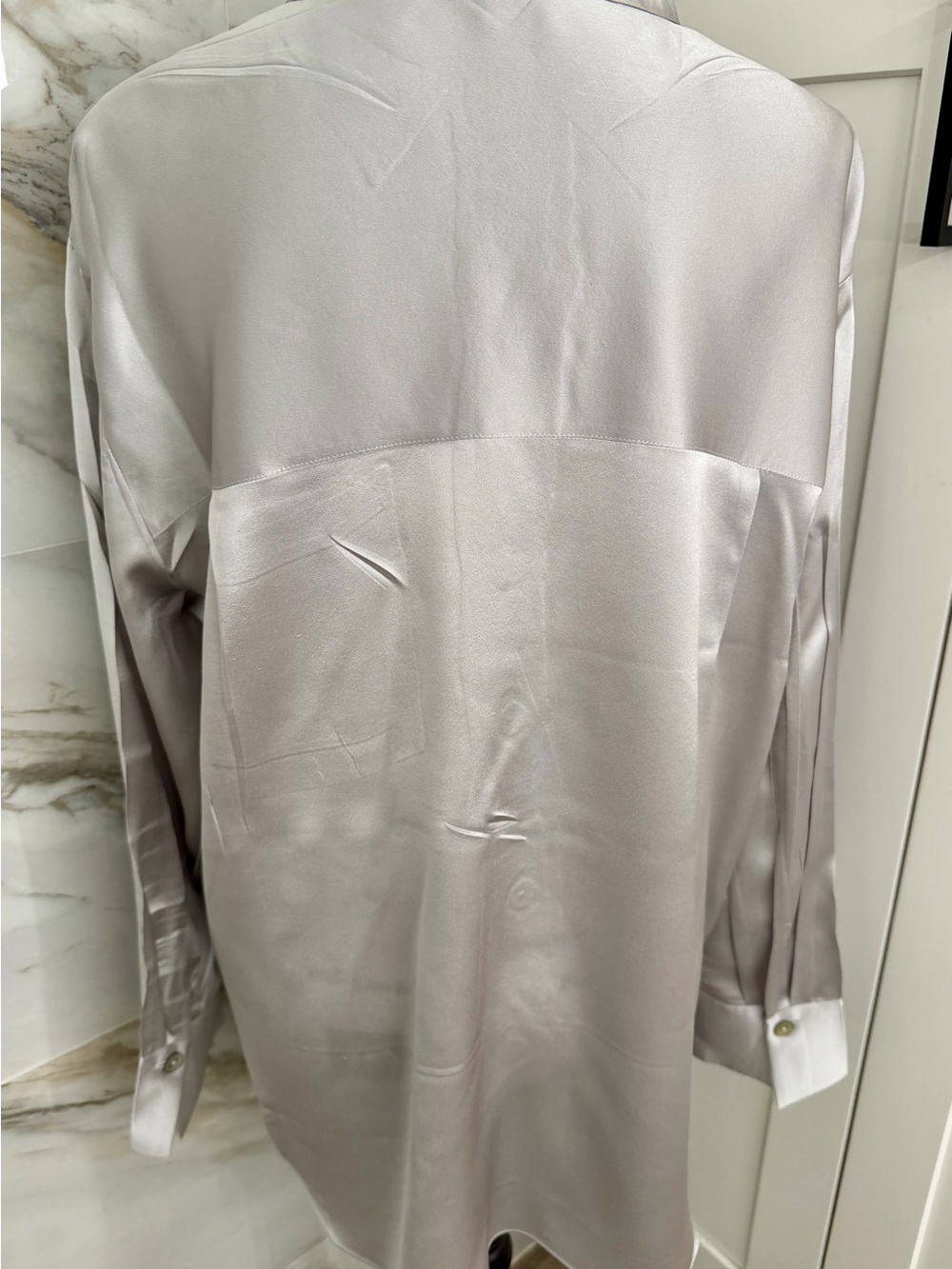 Vince 100% Silk Button-Down Shirt Silver New long sleeve Elegant Luxe Sz XL - Picture 6 of 14